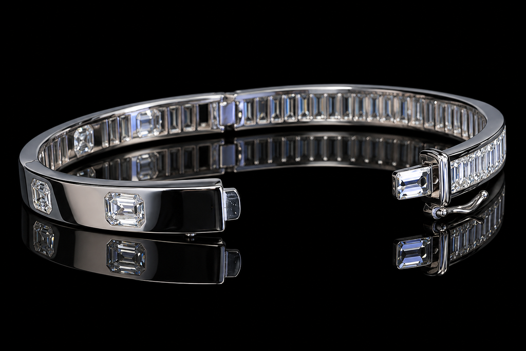Emerald-Cut Diamond Bangle Bracelet (brac040)