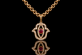 Ruby & Diamond Hamsa Pendant in Yellow Gold (pend173)